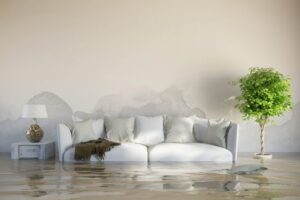 water flooded living room